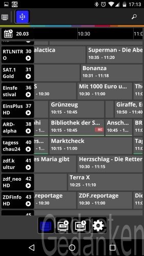 DVBLink Server in der Android App EPG mit Markierung der programmierten Aufnahmen