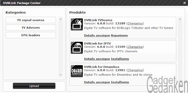 Screenshot: DVBLink Zusatzpakete installieren