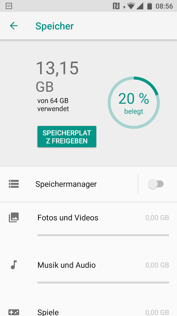 Screenshot: freier Speicher des HTC U11 life