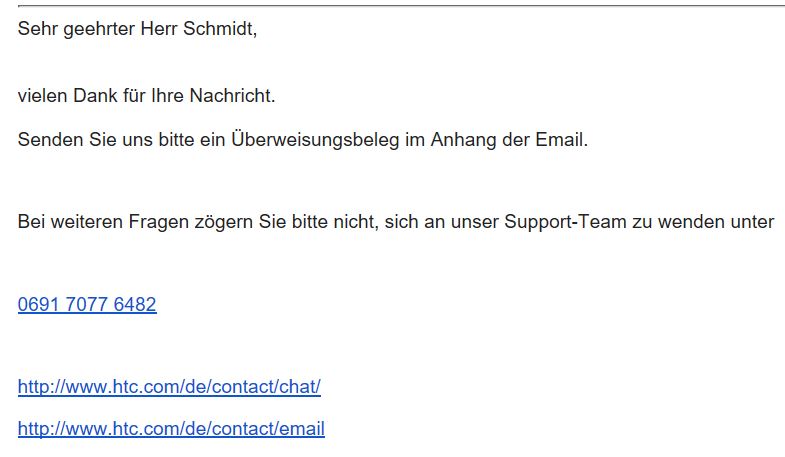 Screenshot: Reaktion auf mein Supportticket