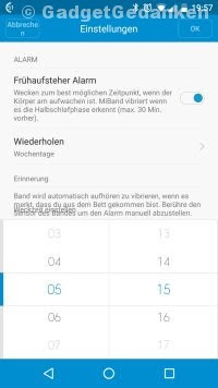 Weckereinstellung in der MiFit App