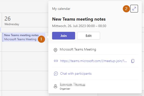 MS Teams Besprechungsnotizen: Die erstellten Notizen verbergen sich hinter den Besprechungsdetails